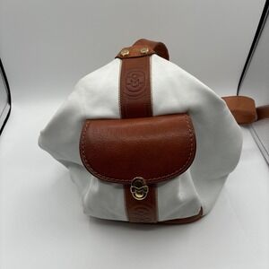Marino Orlandi Italian Leather Extra Large Backpack Sling Bag White Brown READ